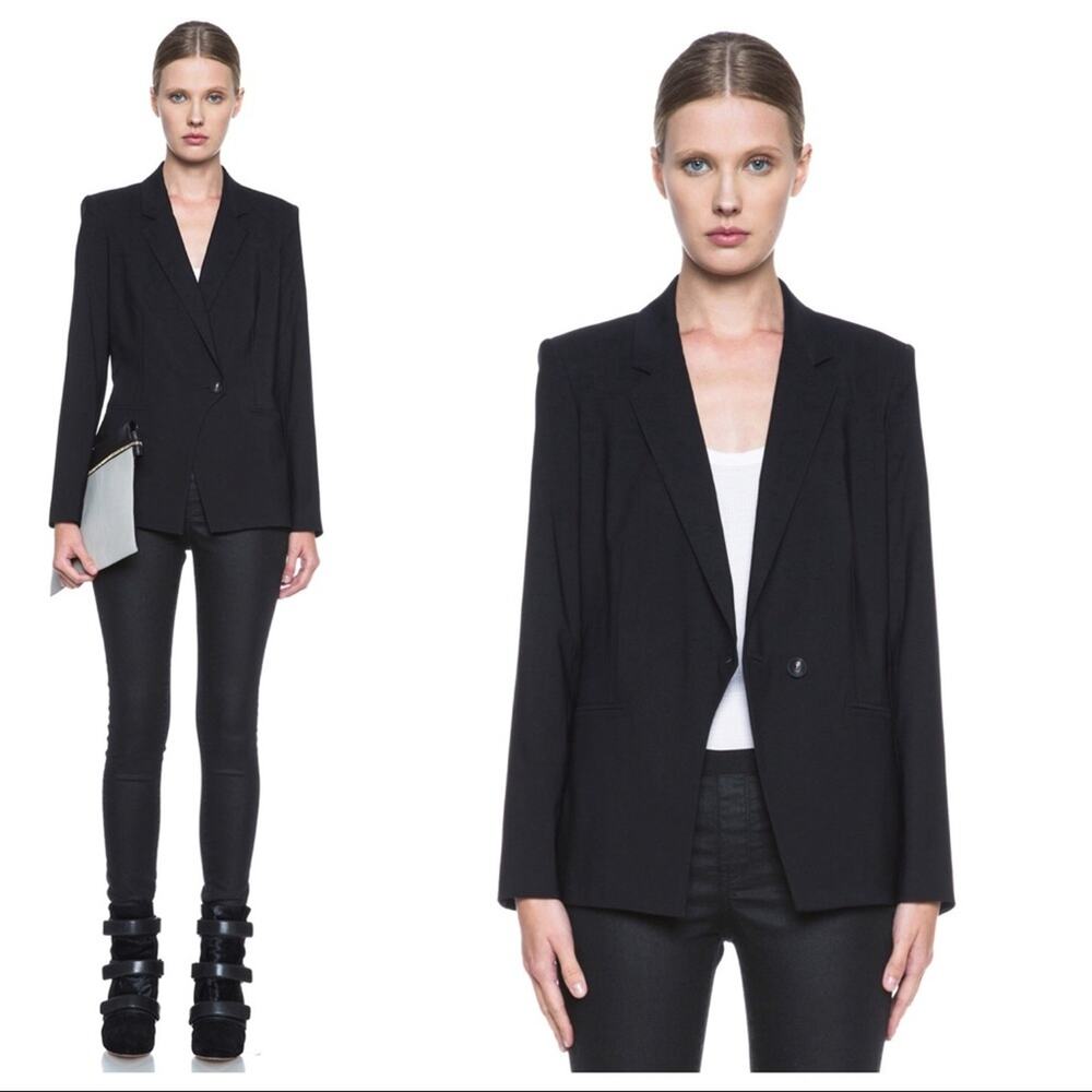 Helmut Lang 4 Stretchy Wool Front Overlap Blazer